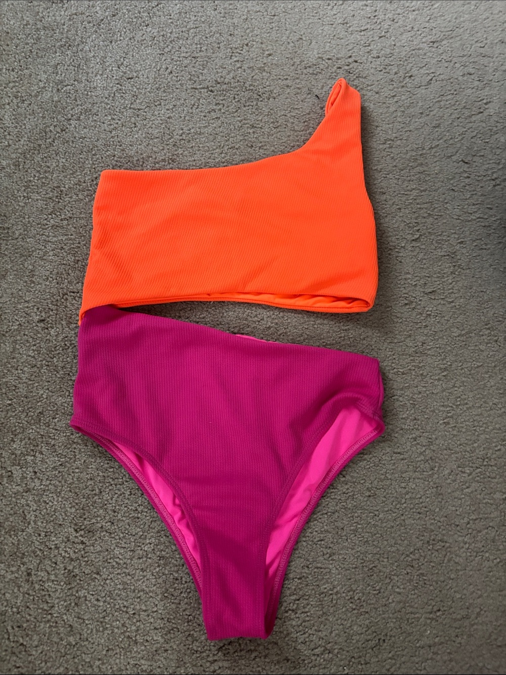 One Shoulder Orange and Pink One piece